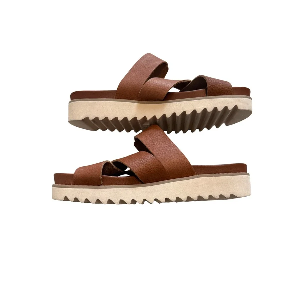 Jambu Brown Leather‎ Platform Sandals Sz 7.5-8 Crisscross Buckle-Pre-Loved